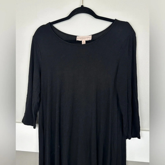 Philosophy Black Jersey  High Low Maxi Dress Size Medium 3/4 Sleeve Minimalist - Picture 2 of 4